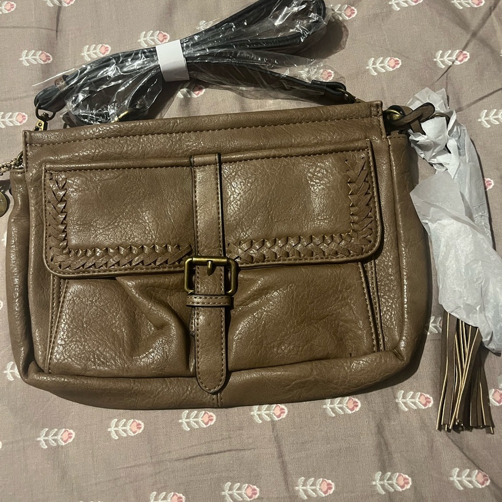Everyday Taupe Crossbody Bag with Front Buckle